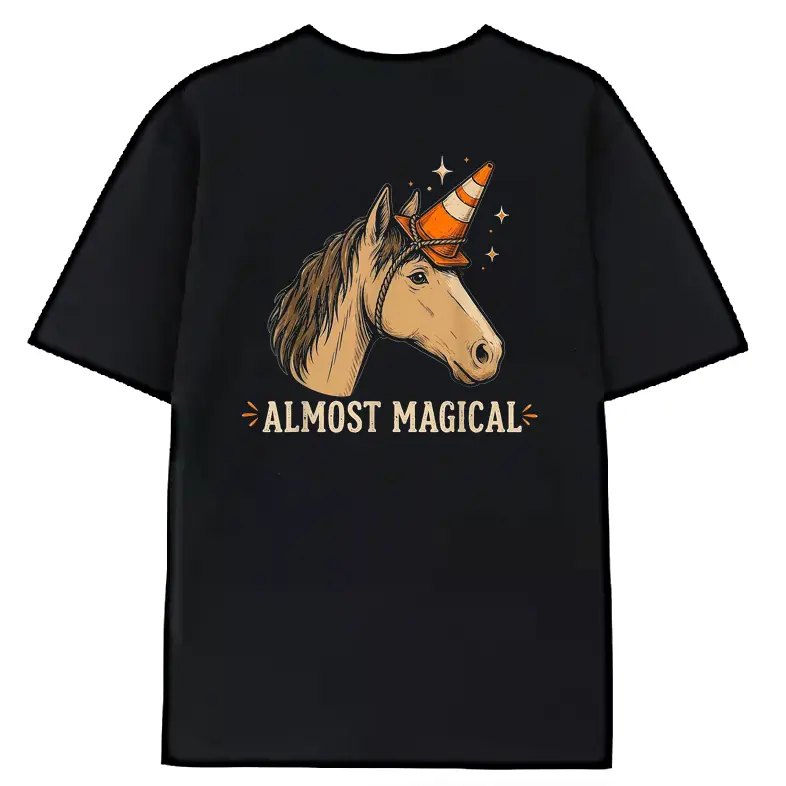 Men's classic cotton short-sleeve t-shirtA nearly magical funny unicorn horse-themed funny T-shirt. With a traffic cone horn design, this funny unicorn spoof T-shirt is suitable for both men and women. Featuring a retro and cute horse pattern, it com