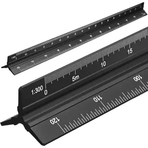 12 Inch Engineer Scale Ruler, Aluminum Laser-Etched Triangular Architectural Scale Civil Drafting Tool, Metric Scales 1:100, 1:200, 1:300, 1:400, 1:500, 1:600 (Black)