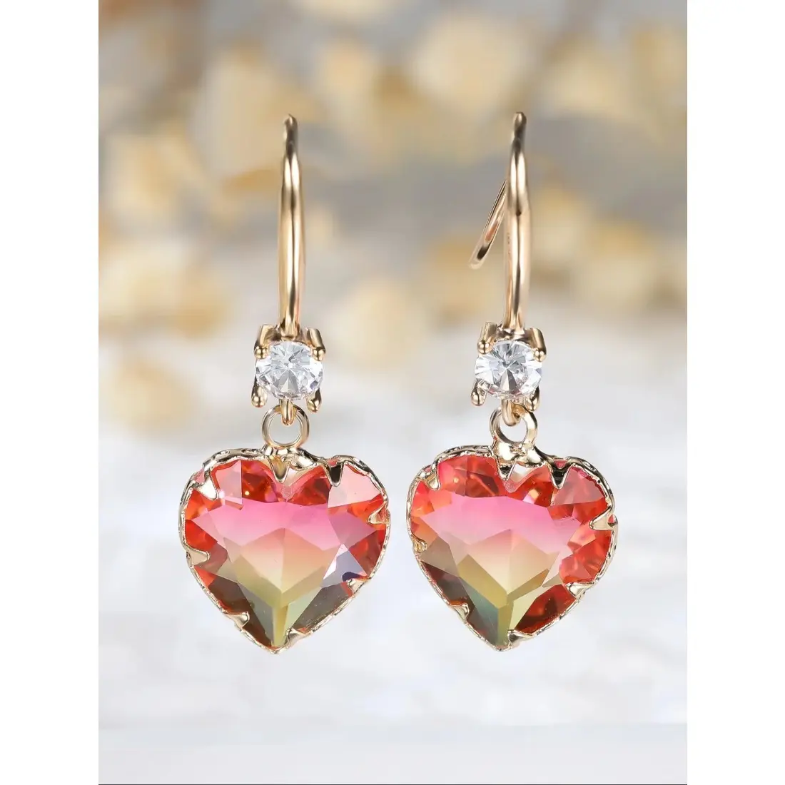 Imitation Crystal Earrings for Women, Heart Shaped Earrings, Heart Pendant Design, Fashionable Elegant Design Women's Hook Earrings, Ear Jewelry, Perfect Birthday Anniversary Gift for Her, Engagement Gift, Ear Accessories