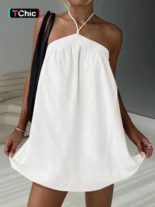 Women's Solid Color Halter Neck Tie Shoulder Cami Dress, Casual Sleeveless A Line Dress for Summer, Ladies Clothes for Beach Holiday, Womenswear