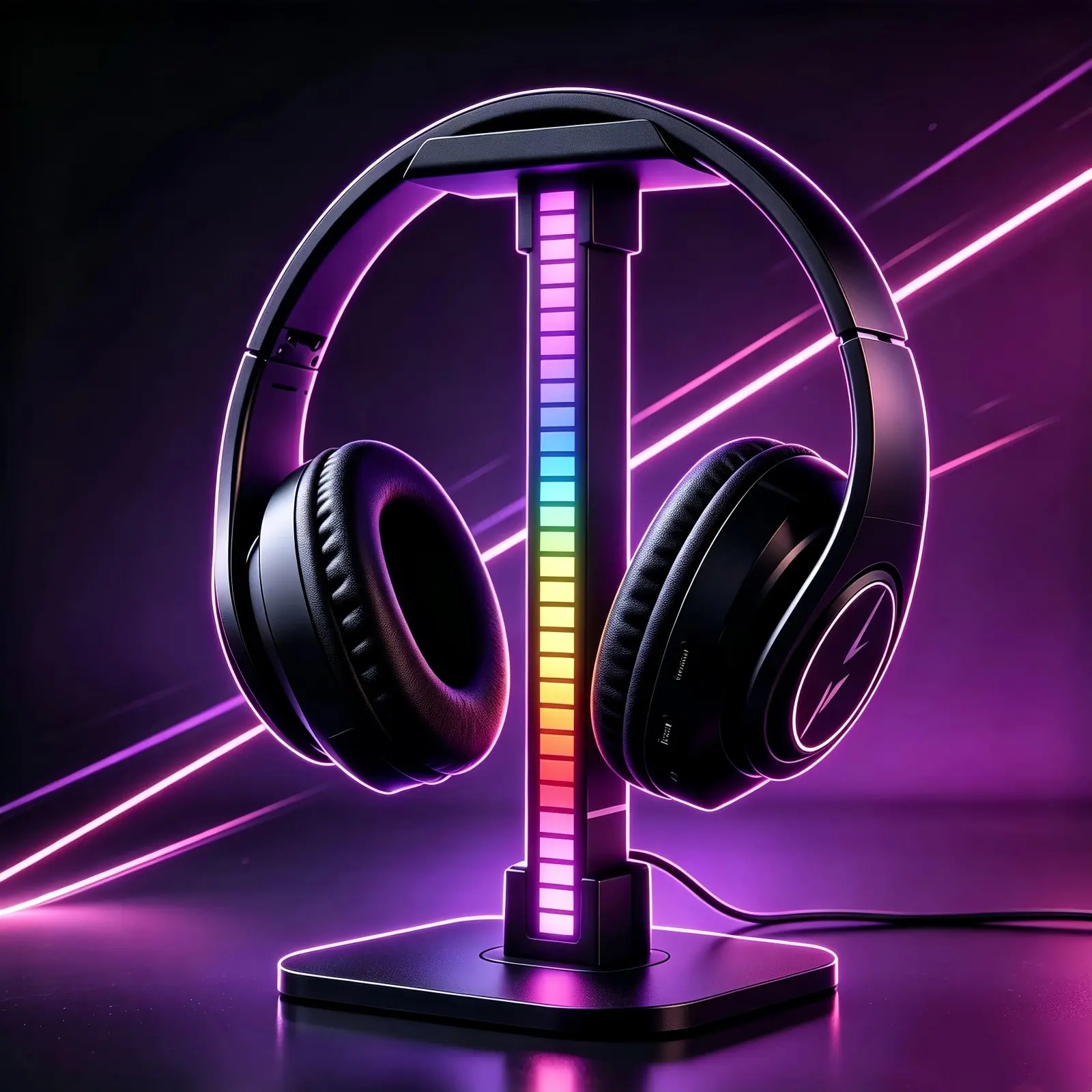 Dynamic Gradient Headphone Stand - RGB Game Headset Desk Display Holder, LED Base USB Pickup Light, Headset Support Bracket