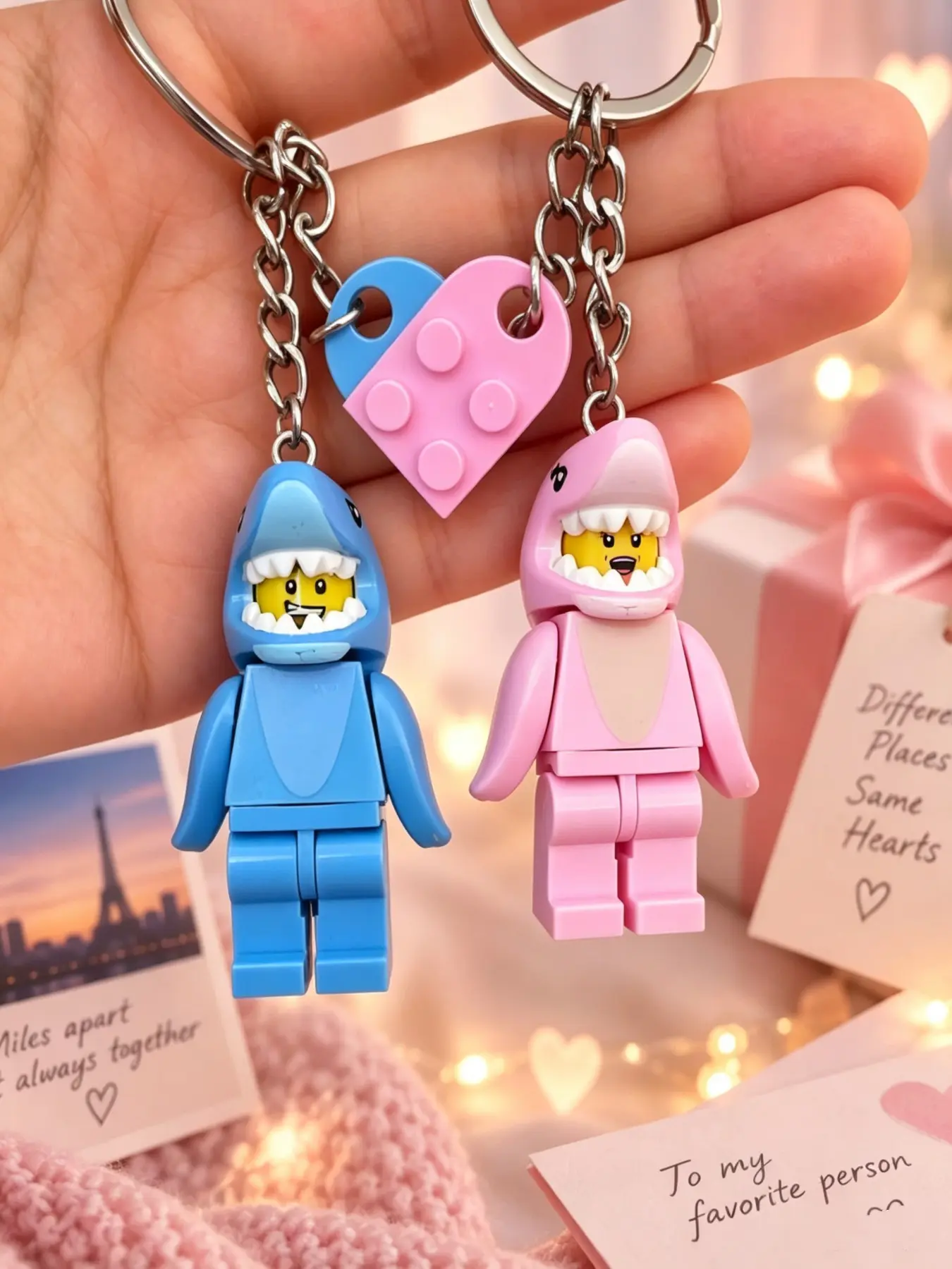 Couple Matching Shark Keychains, Pink & Blue Heart Puzzle Keychain Set, Cute Matching Keychains for Couples & Best Friends, Backpack Charms, Boyfriend Girlfriend BFF Gift, Back to School & Christmas Gift