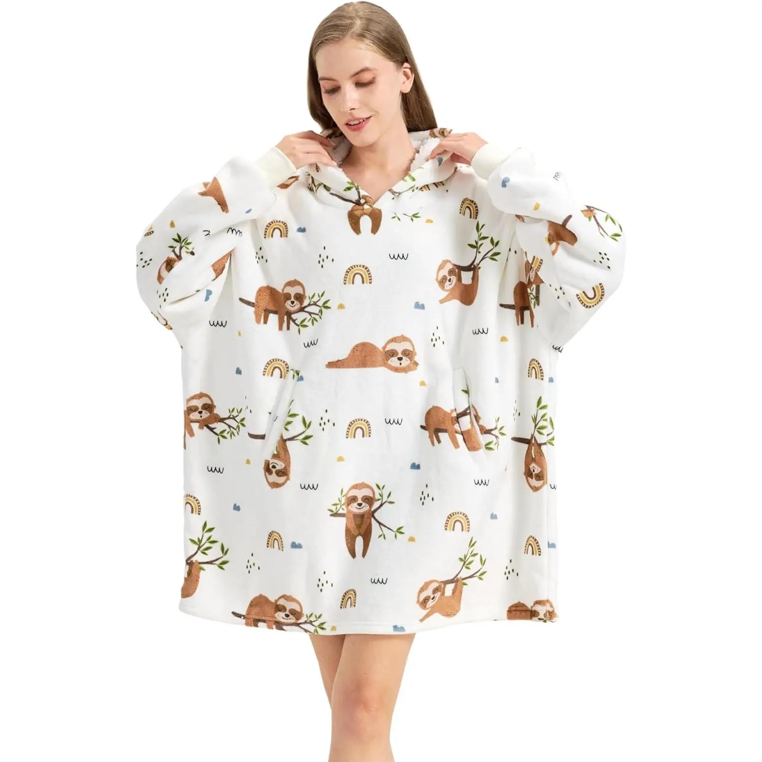 Sloth Gifts for, Wearable Blanket Hoodie, Oversized Hooded| Sweatshirt, Cozy, Warm, Soft Plush Feel, One Size