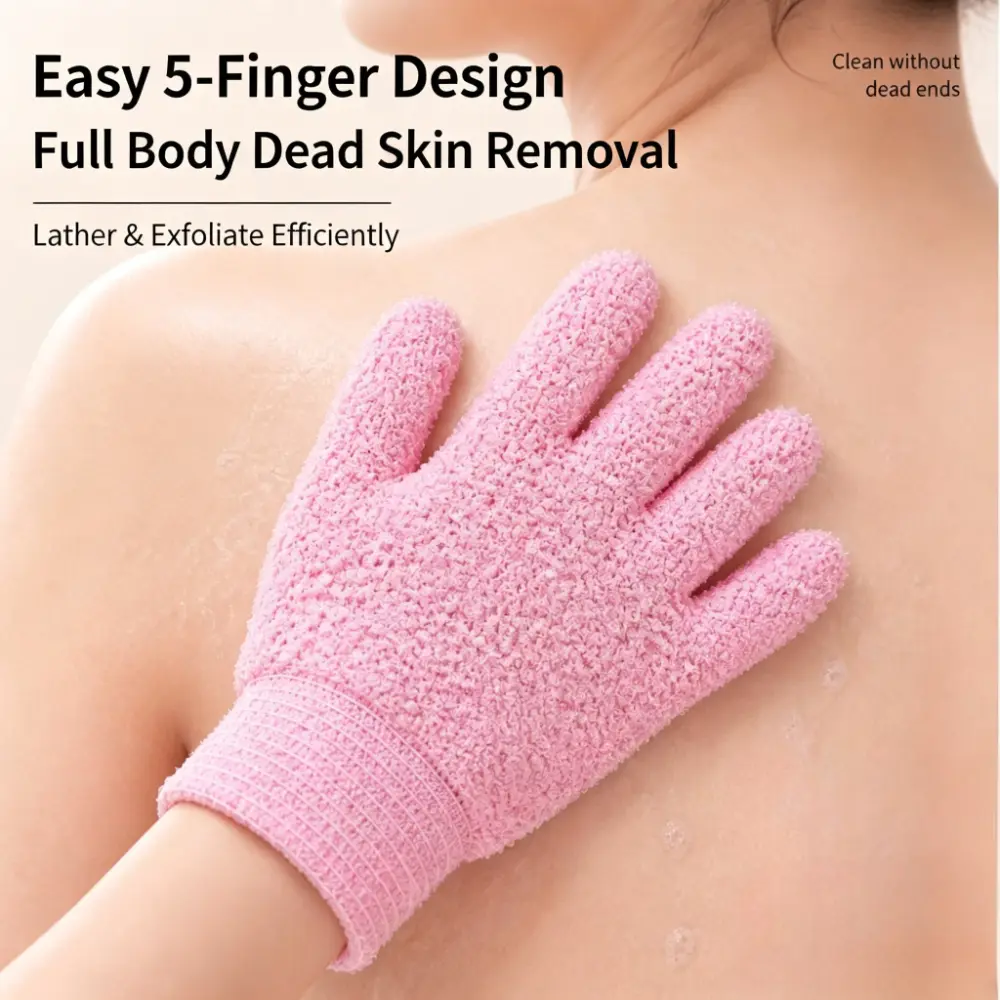 4Pcs Exfoliating Shower Gloves, Physical Body Scrub Gloves for Dead Skin Removal, Foaming Bath Gloves for Daily Shower Care