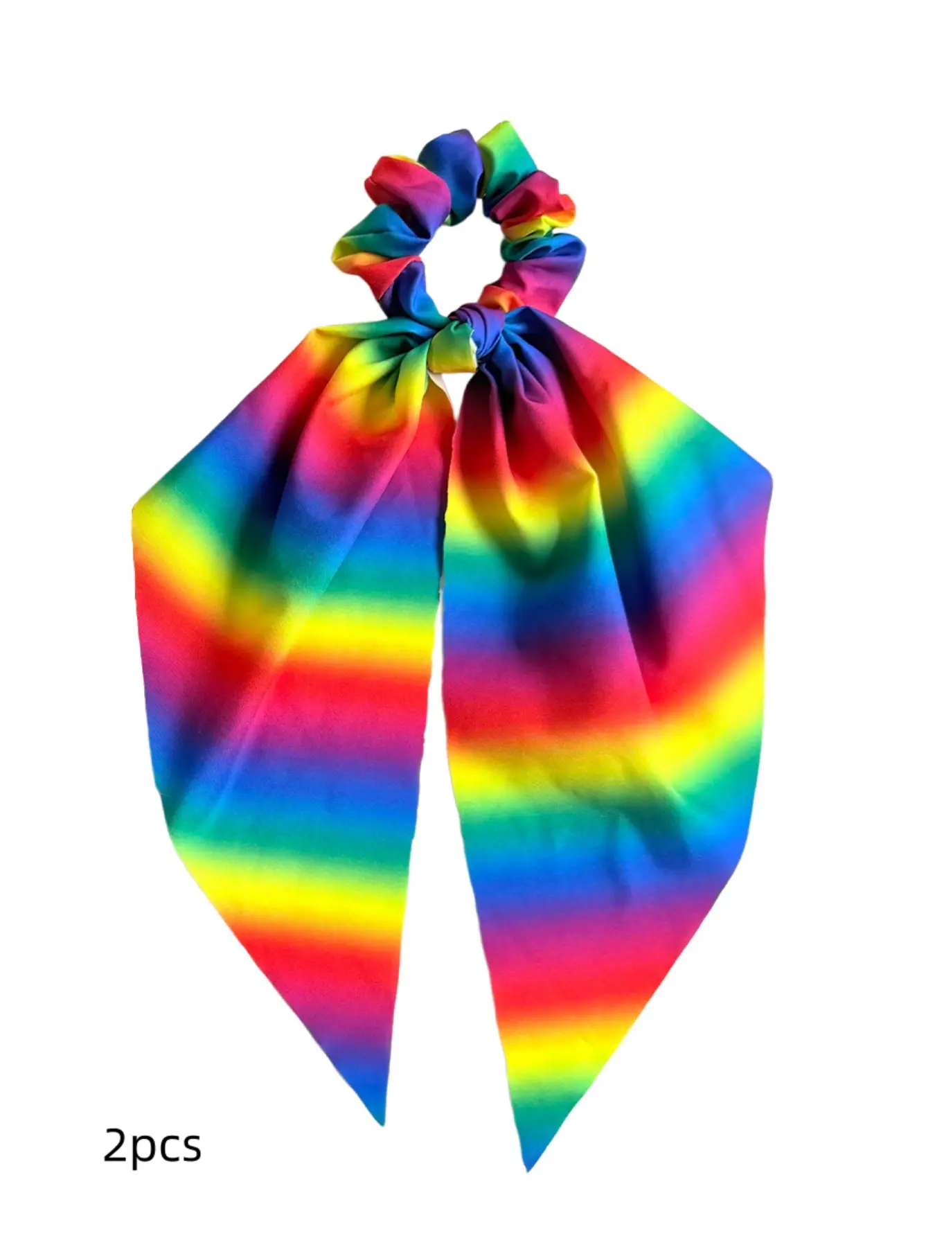 2 Pcs Rainbow Satin Ribbon Scrunchies, Long Bow Hair Ties for Pride Day Parade, Festival Party Outfit Hair Accessories for Daily Gift