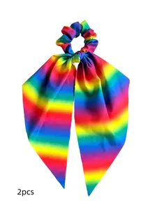 2pcs Rainbow Striped Large Bow Ribbons, Pride Day Festival Party Parade Hair Accessories, Fashion Casual Hair Clips, Perfect for Gifts and Outings