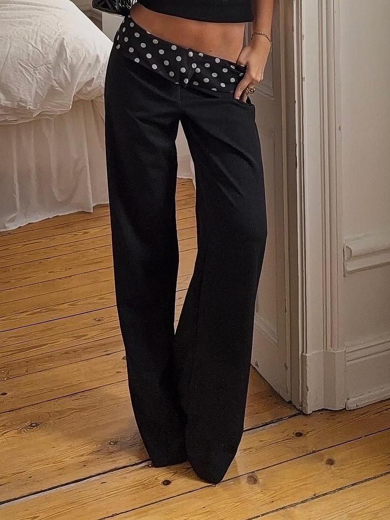 Women's Polka Dot Print Wide Leg Baggy Legged Pants, Elegant Fashion Casual Trousers for Daily Outdoor Wear, Women's Bottoms for All Seasons