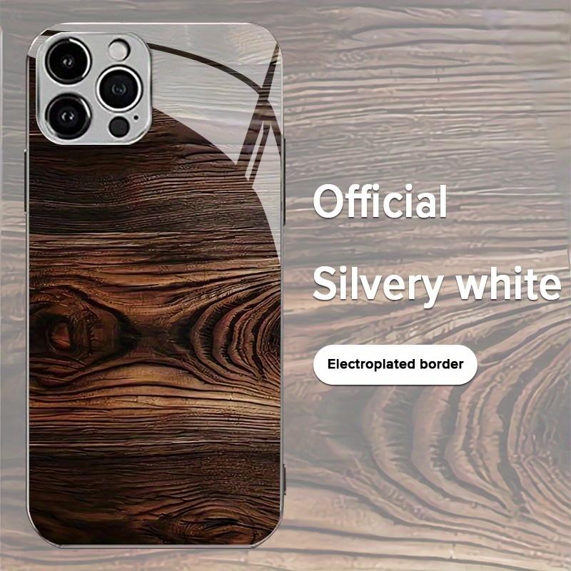 Wood grain pattern design, electroplated glass phone case, suitable for iPhone 17 16 15 14 13 12 11 pro max