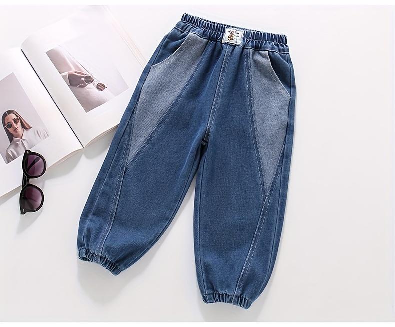 New(New)Boys' Denim Pants Spring/Autumn Long Trousers Fashion Spliced Cuffed Jeans for Kids Comfortable Fit