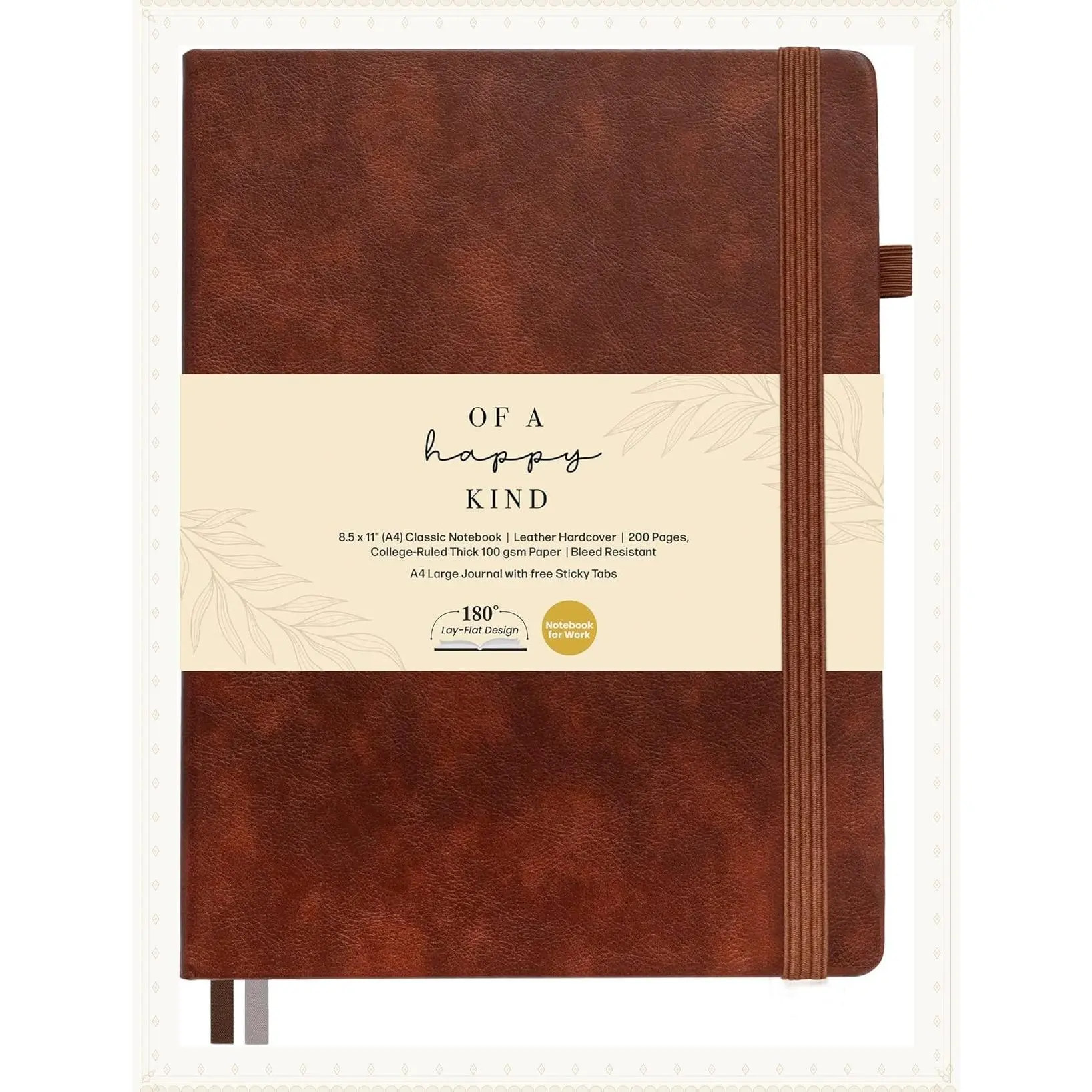 Large 8.5x11 A4 Hardcover Leather Journal Notebook, 200 College Ruled Pages with Sticky Tabs, Pockets & Pen Loop – Brown Big Hardback for Writing and Journaling, Men & WomenGift