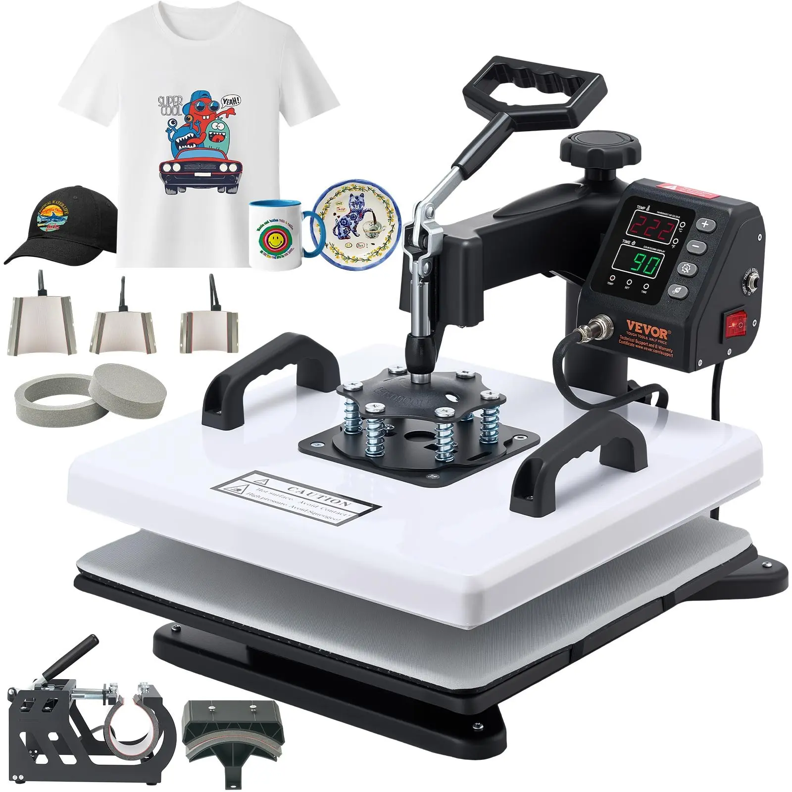 VEVOR Heat Press Machine, 15 x 15 in, 8-in-1 Multifunction, 360 °   Swing Away, Heat Up Fast and Even, Digital Precise Control, Sublimation Press Machine for T-Shirts, Mugs, Tumblers, Caps, Plates