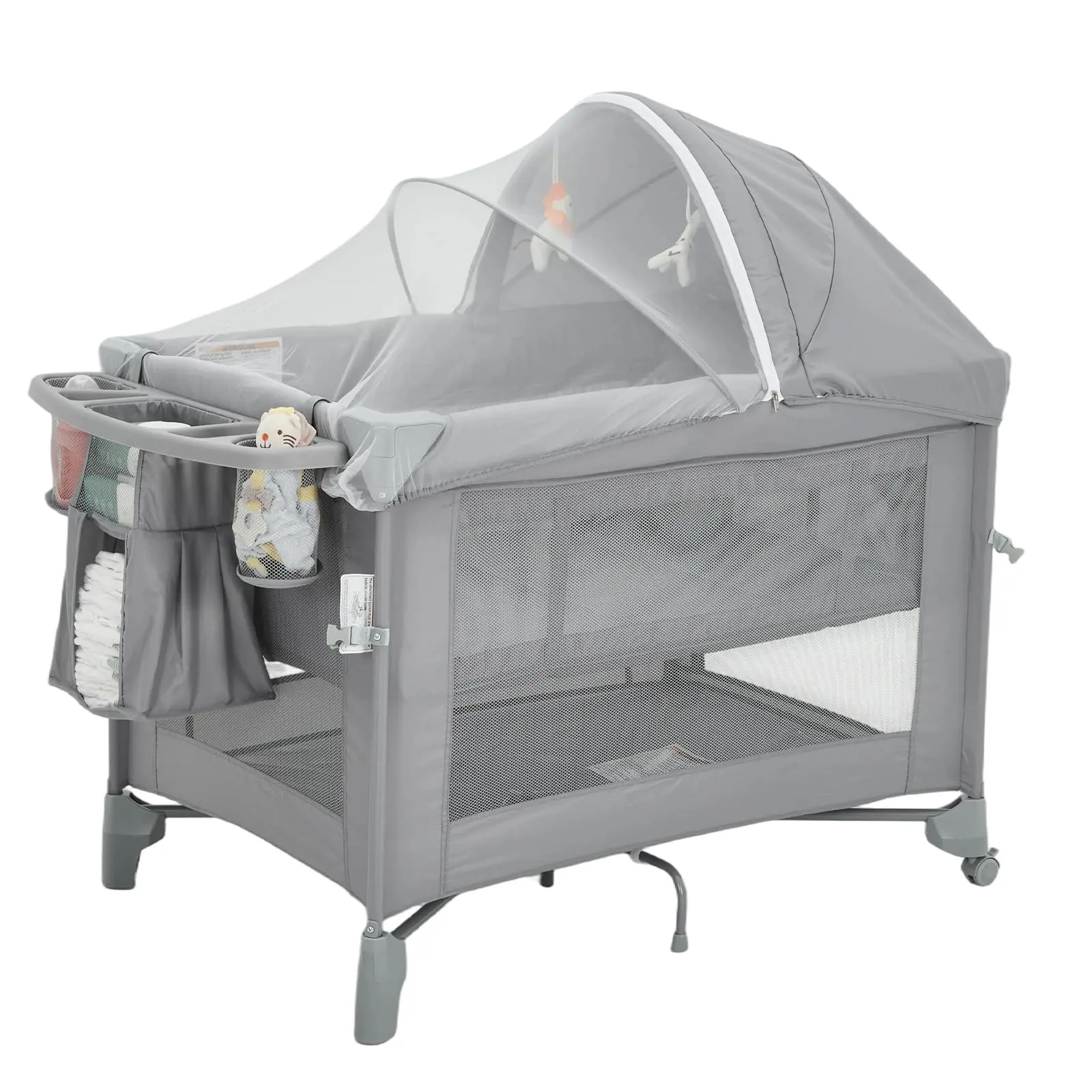 Gaomon 5-in-1 Baby Bassinet Bedside Sleeper, Portable Foldable Crib with Diaper Changer, Travel Playard for Newborns, Breathable Mesh, One-Push Setup, Infant Bed for Home & Travel