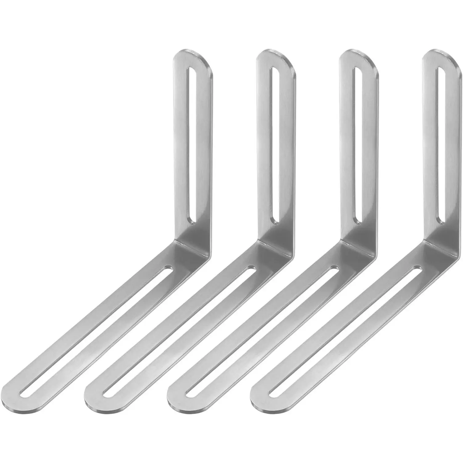 4-Pack Adjustable L-Shape Corner Brace, 7.87 x 6.5 in Stainless Steel Right Angle Brackets with Slotted for Shelves/Wood Furniture/Cabinet, Fastener Joint [Silver Tone]