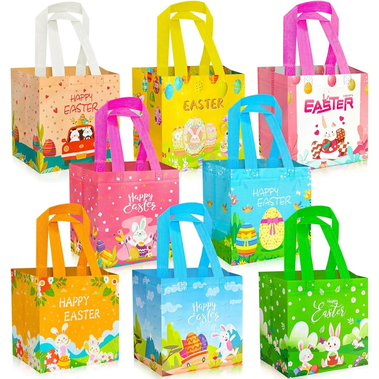8 count Easter Basket, Easter Wrapping Sets,  Easter Bags with Handle, Non-Woven Easter  Bags for  Egg Hunt Candy Easter Party(8.2" x 7.68" x 5.83")