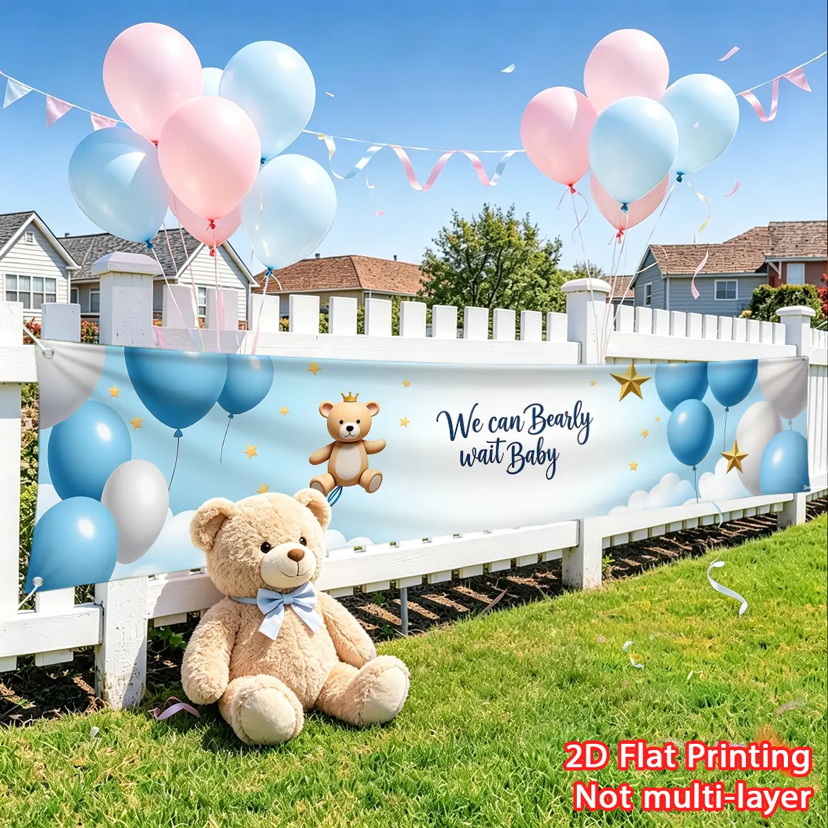 1pc Baby Party Banner Blue Bear Expects Baby Banner Fence Decoration Banner, Large Banner Decorative Banner Polyester Material Suitable for Baby Party Decoration, Birthday Decoration, Fence Decoration