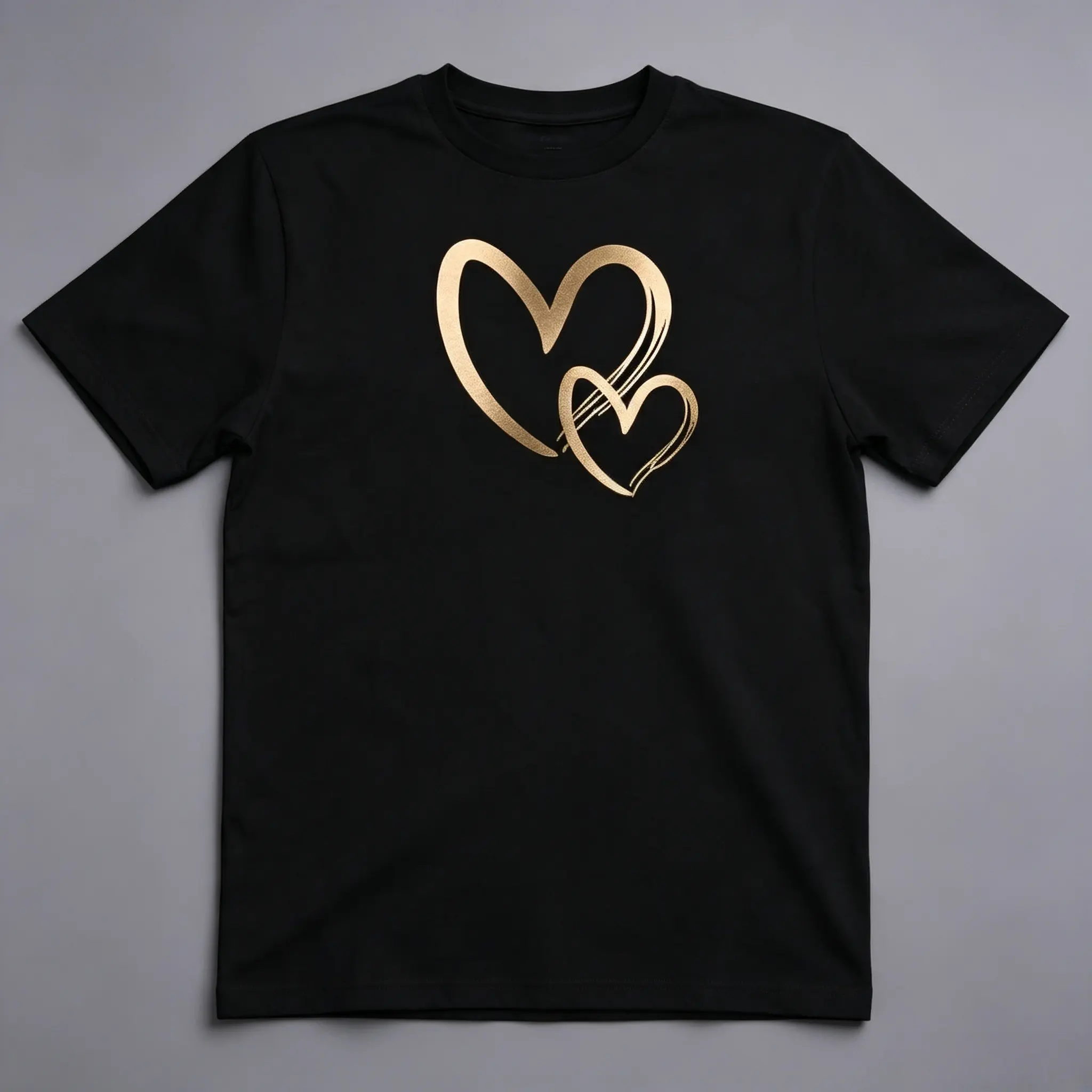 Double Golden Foil Heart Graphic Cotton T‑Shirt, Oversized Comfort Fashion Outfit, Cute Romantic Casual Top, Ideal Valentine’s Day Holiday Gift for Lovers and Loved Ones