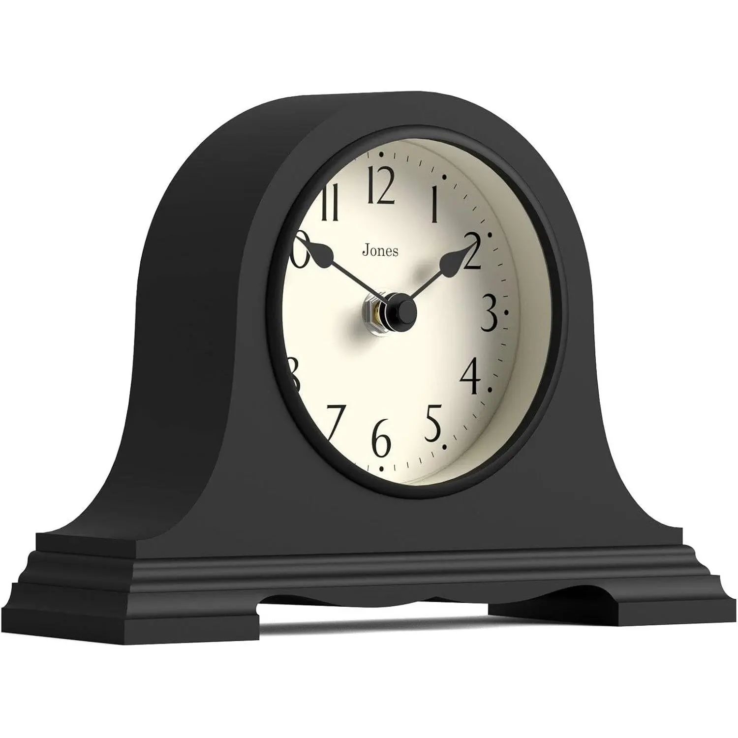 JONES CLOCKS® Speakeasy Small Mantel Clock| Classic Napoleon’s hat Design| Black| Contemporary Classic Style for Desk, Table, Shelf or Bedside