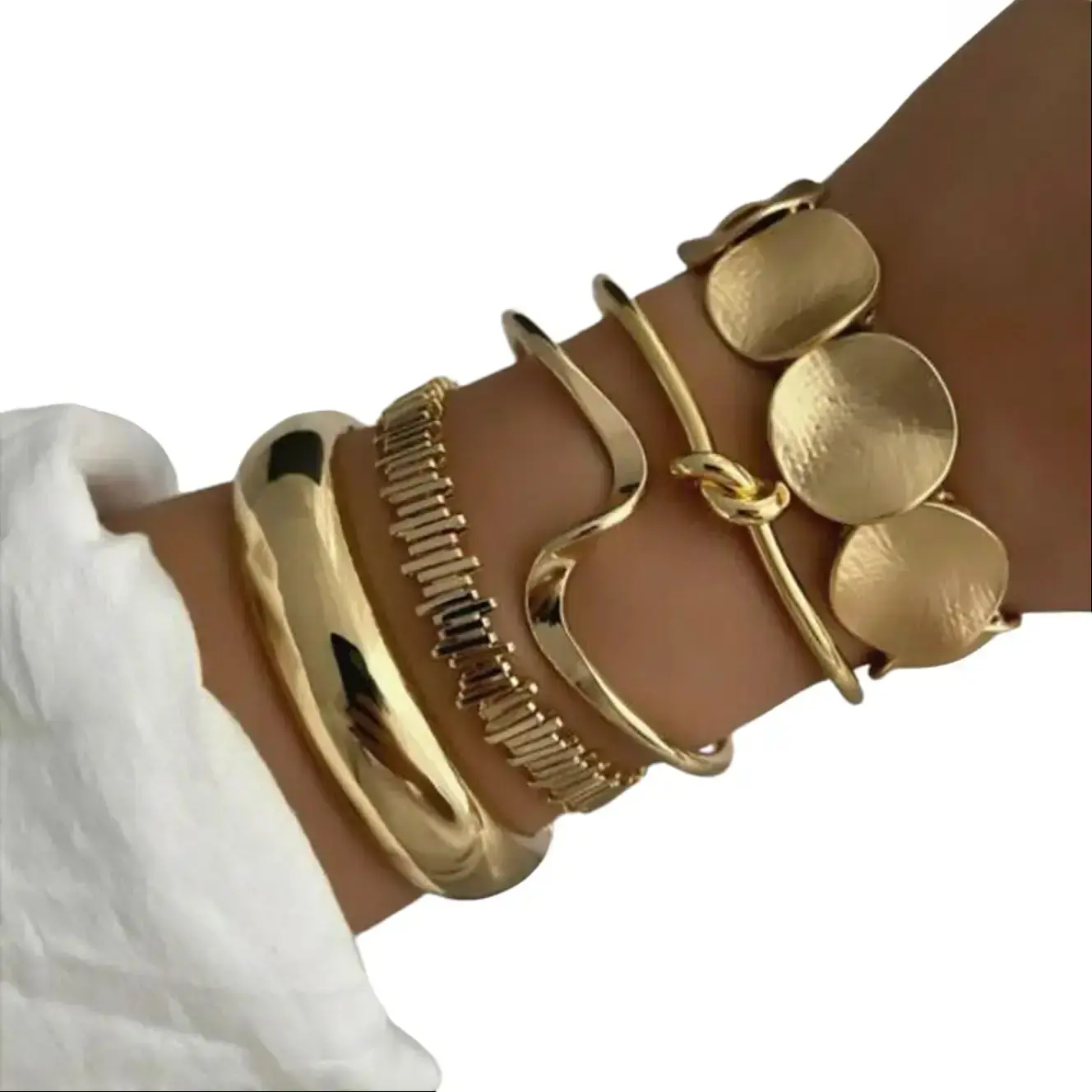 5-Piece Gold Stackable Bracelet Set for Women, TikTok Trending Jewelry 2026, Hammered Geometric Textured Open Cuff, Adjustable Fit, Minimalist Layered Stack Bracelets, Fashion Jewelry for Daily, Party, Date Night, Beach & Festivals – Summerwins