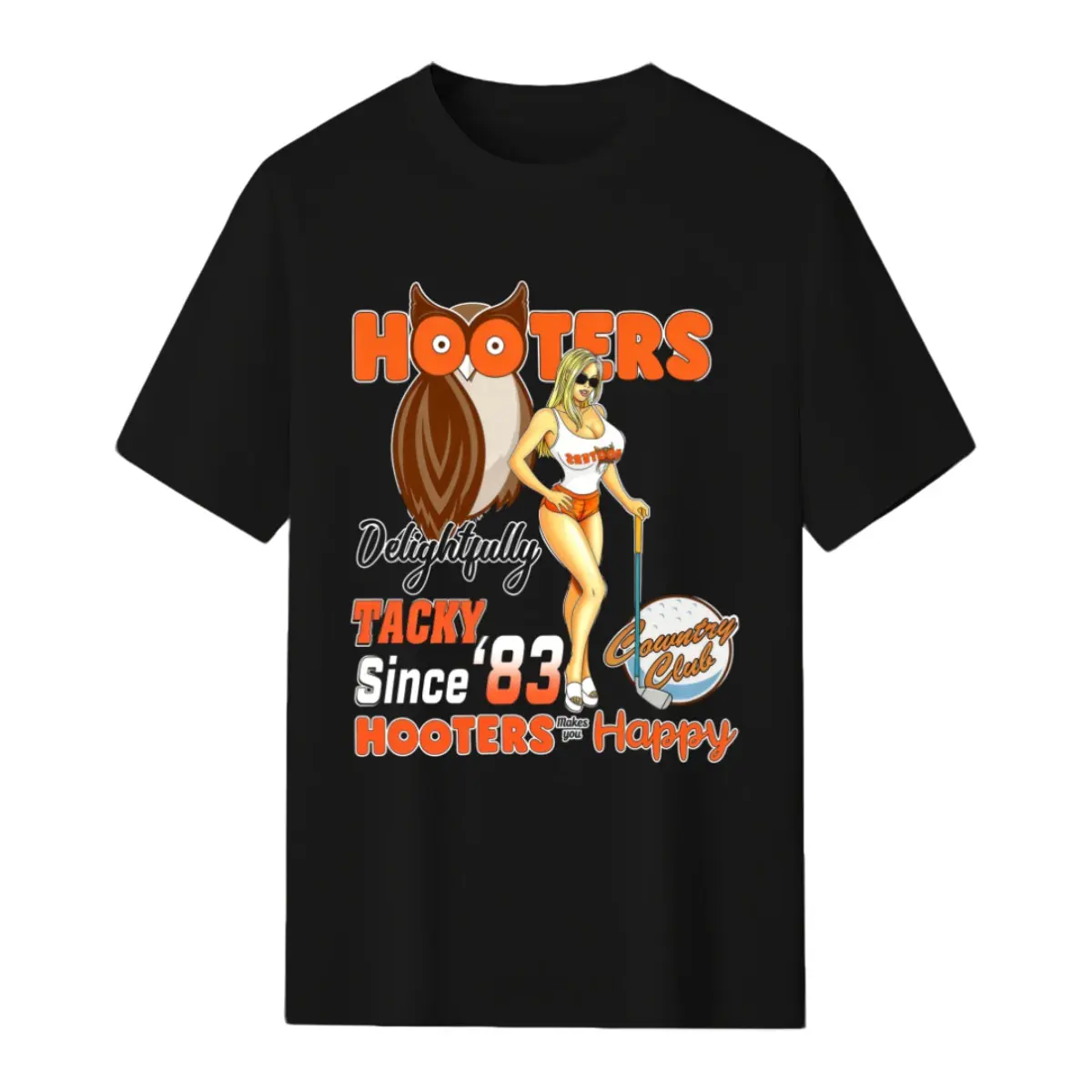 Unisex Vintage 90s Hooters Country Club Graphic Cotton T-Shirt - Stylish Fabric Sports Top, Gift for Her, Streetwear, Tshirt, Slacks, Shortsleeve, Casual, Jeans