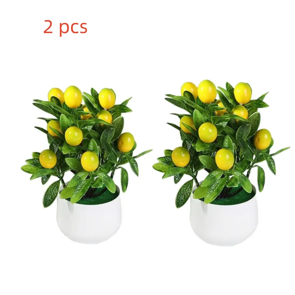 2pcs Mini Lemon Planter, Artificial Plant Decor, Desk, Window Shelf, Bookshelf, Kitchen Decoration, Spring Summer Indoor Plants
