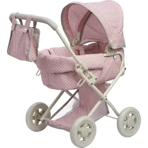Buggy-Style Baby Doll Stroller with Retractable Canopy, Underneath Storage, Detachable Bassinet, Travel Nursery Bag, Comfortable to Push, Pink and Gray