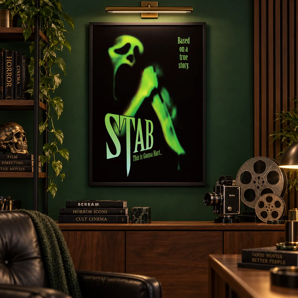 Neon Green Masked Killer Horror Wall Art, Retro Slasher Movie Poster with Knife for Bedroom, Home Theater, Game Room and Halloween Decor