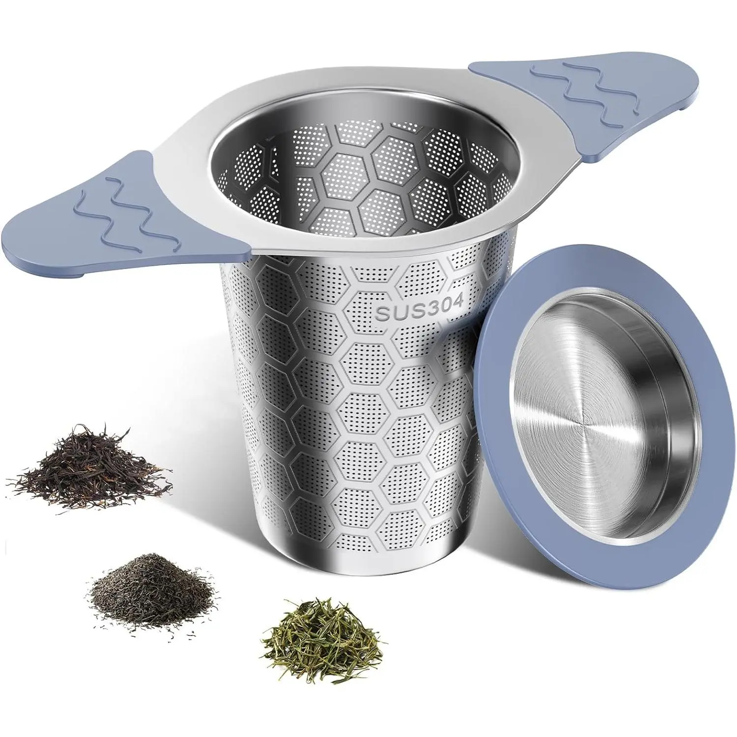Stainless Steel Tea Infuser for Loose Leaf Tea, with Heat Proof Silicone Handles, Extra Fine Mesh Tea Strainer Filters Fine Tea Leaves Effectively, Fits TeaPots and Mugs