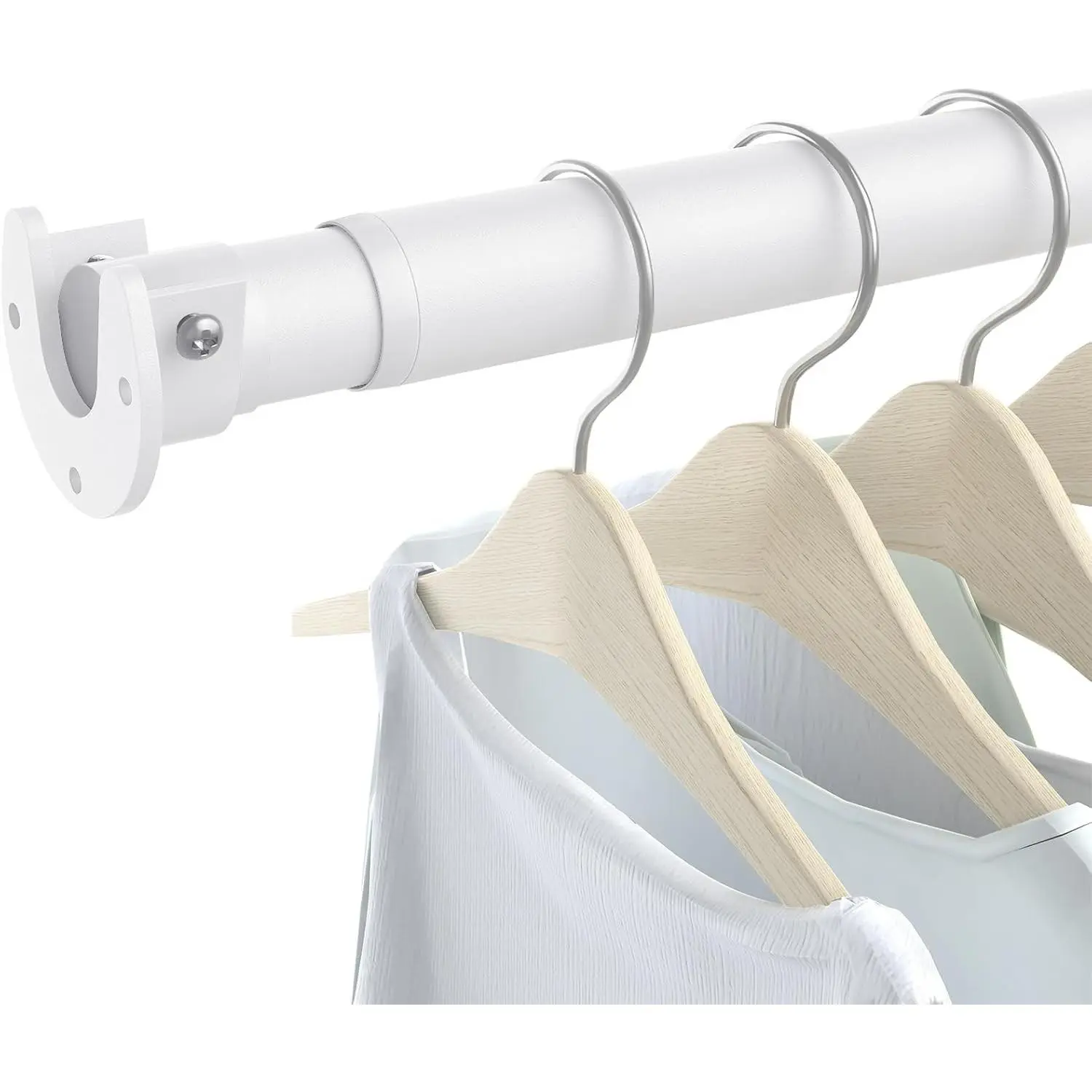 Closet Rods for Hanging Clothes, 17 to 84 Inch Heavy Duty Stepless Adjustable Closet Hanging Rod, 1.3 Inch Diameter Metal Closet Rod for Wardrobes Laundry Bedroom RV, White