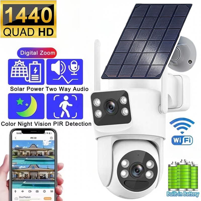 Home Outdoor Solar-Powered Dual-Lens Surveillance Camera, Mobile Phone Dual-Lens Dome Camera, No Plug-in, No Wiring Required