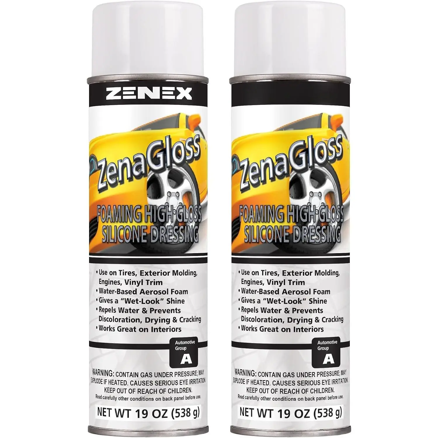 ZenaGloss (2 Pack), Foaming High Gloss Protectant | 19 oz | Water-Based Plastic, Rubber & Vinyl Dressing | Long-Lasting Finish For Interior & Exterior Surfaces | For , , RVs