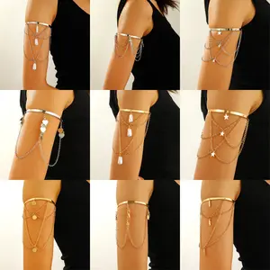 Star Chain Arm Cuff Bracelet – Aesthetic Gold Arm Bracelet, Adjustable Open Arm Cuff Jewelry for Women, Minimalist Elegant Body Accessory