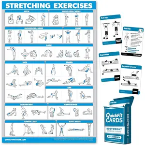 2 Pack Stretching Exercise Poster Laminated 18" x 24" & Bodyweight Exercise Playing Cards 2.5" x 3.5"