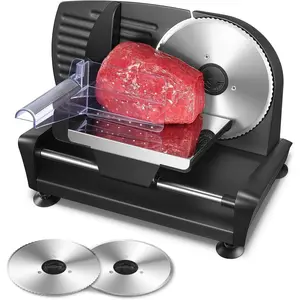 Electric Meat Slicer 200W Deli Slicer for  with Removable Two 7.5" , 0-15mm Precision Thickness Adjustment Knob Cut Deli , Meat Ham Bread Fruit, Include  Carriage, Black