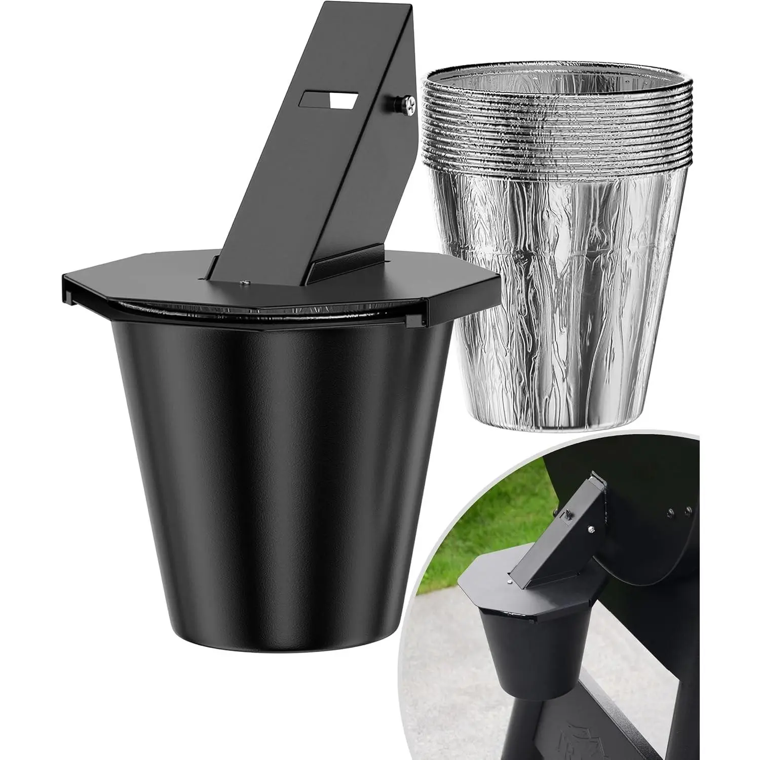 Upgraded Grease Bucket with Lid & 12-Pack Liners - Modified Pellet Grill Accessories, Drip Bucket for Most Pellet Grills, Smoker Bucket with Grease Catcher for Pellet Grill