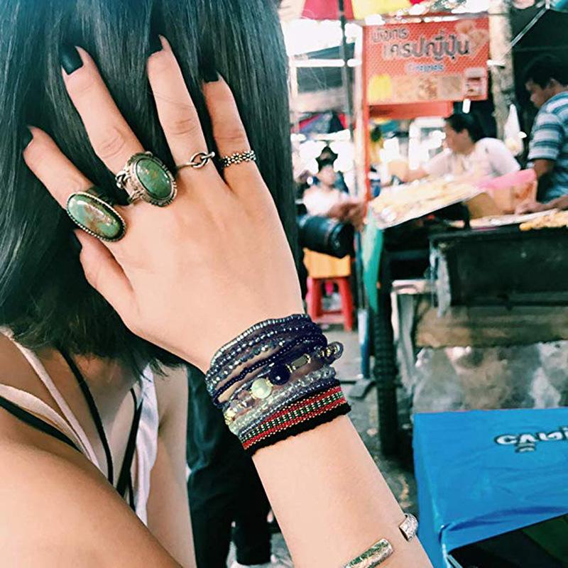 Bohemian Stackable Crystal Beaded Bracelet Multi-Layer Women's Elastic Jewelry Set