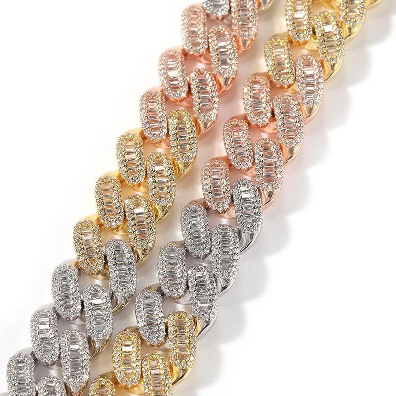 ICE HUE 15mm Baguette Cuban Necklace Zirconia European and American Fashion Street Culture Hip Hop Style Fashionable Jewelry Jewelry Accessories Streetwear