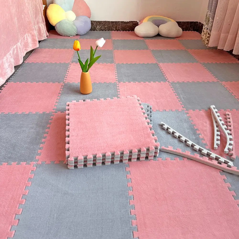 10 Piece Carpet Puzzle Mat, Luxury Fleece Interlocking Rug Tiles, Non-Slip Eva Foam Puzzle Floor Tiles, Ideal for Bedroom or Rental Renovation