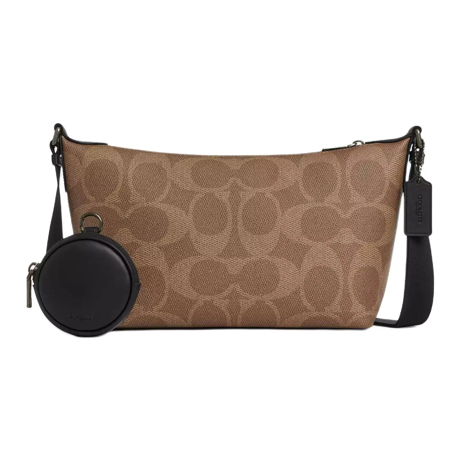 COACH Crossbody Bag for Men – Finn Small Metallic-Finished Coated Canvas Shoulder Bag in Tan