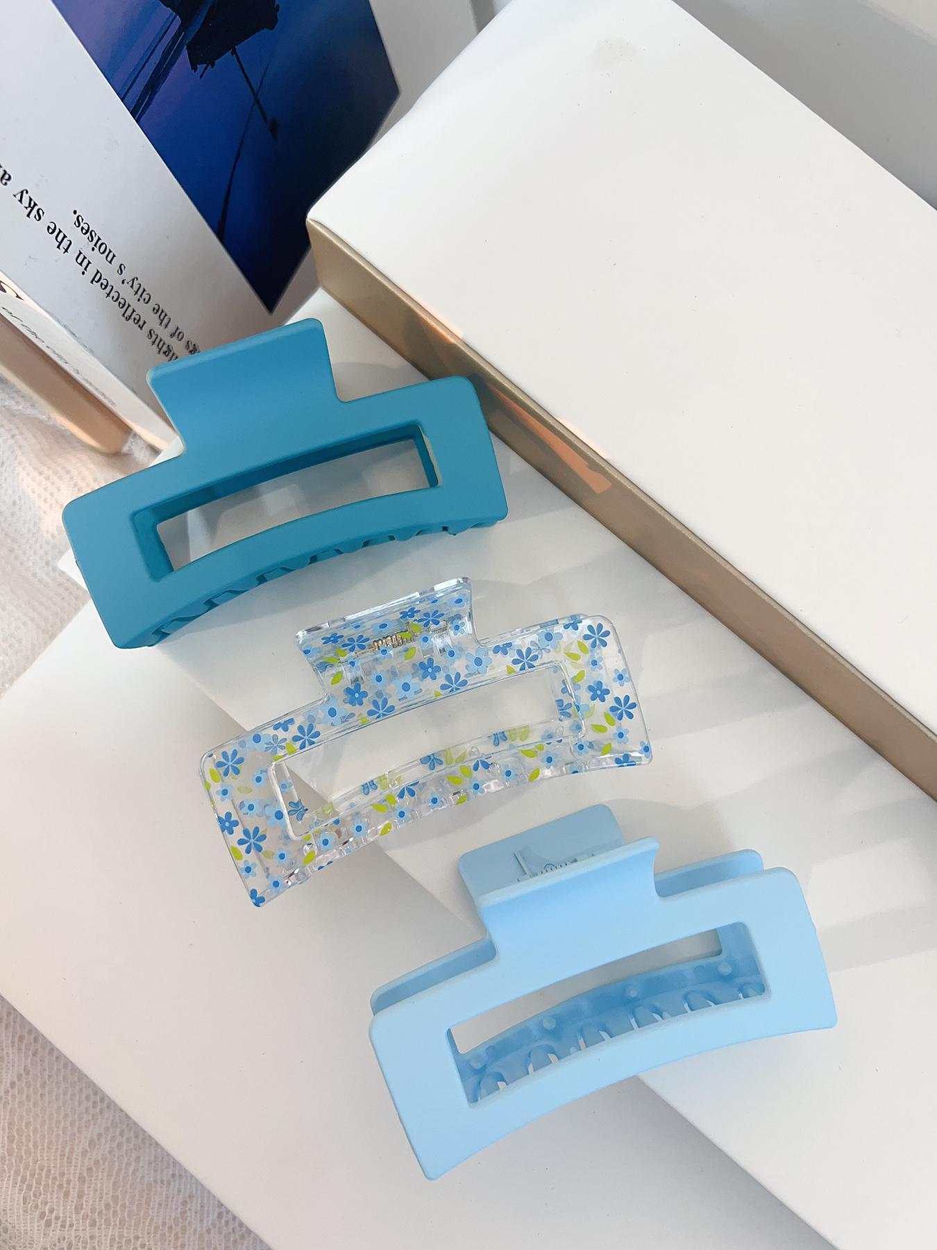 Plain Color & Cute Flower Pattern Hair Claws Set, 3 Counts Medium Size, Fashionable Hair Accessories for Women & Girls, Casual Versatile Hair Accessories for Daily Wear