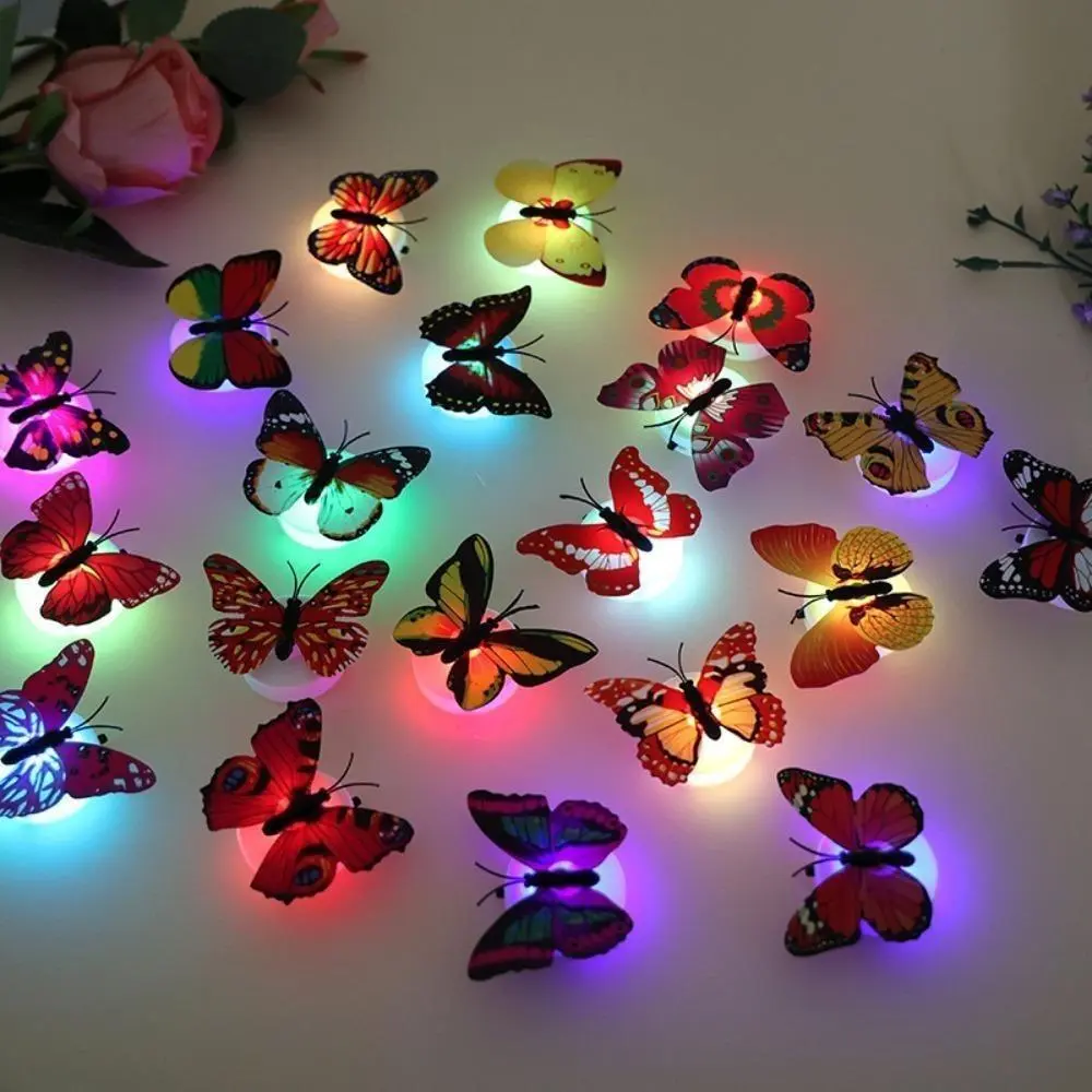 24Pcs Colorful 3D Butterfly Wall Decals, Luminous Atmosphere Night Light for Kids Bedroom & Parties, Self-Adhesive Decor with CR2032 Battery, Colorful Led Lights, Whimsical, Nightlight, Pre-Installed Cr2032 Batteries, Butterflies, Set, Gift, Decorative Li