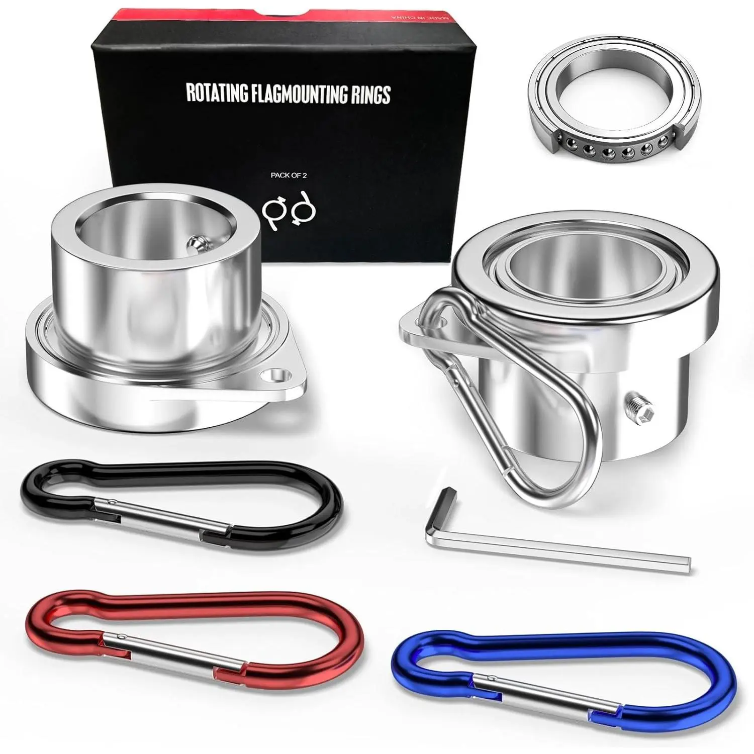 Flagpole ring with bearing steel ball, 360-degree rotation° Rotating anti-tangle flagpole swivel for outdoor flags, suitable for flagpoles with a diameter of 0.75-1.0inch, made of aluminum alloy