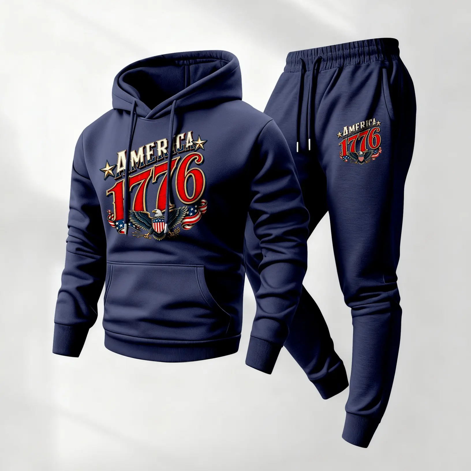 Men's Hoodie and Sweatpants Set, American Graphic Pullover Hoodie Tracksuit, Casual Jogger Pants Matching Outfit, Fall Winter Streetwear Fashion for Daily Wear