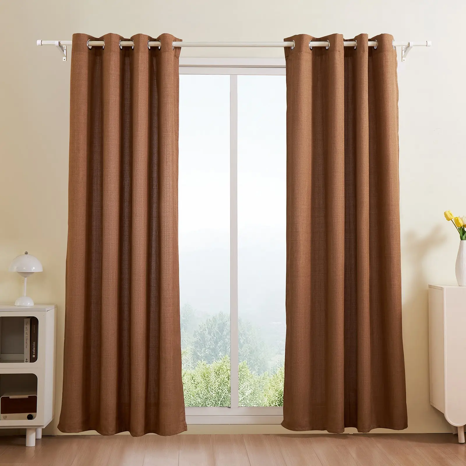 Natural Linen Curtains, 52x 84 inch 2 Panels Set, Grommet Light Filtering Thick Flax Textured Linen Drapes, Privacy Burlap for Living Room, Bedroom, Farmhouse, Sunroom, Office Window Curtain