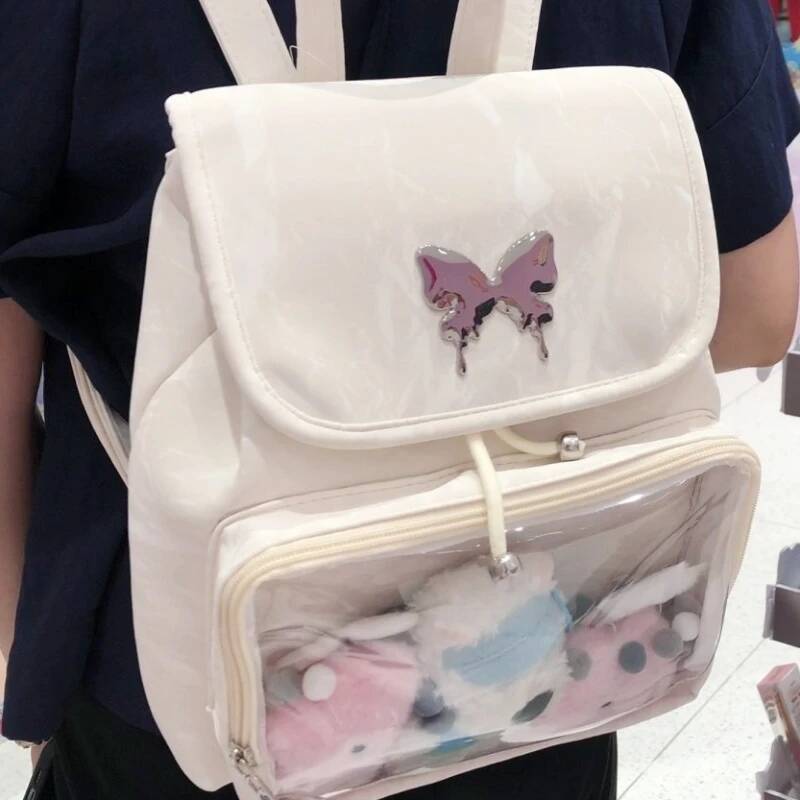New Y2K Sweet Womens Butterfly Ita Backpacks Cute Girls Transparent Rucksacks Fashion Large Capacity DIY Display Travel Knapsack