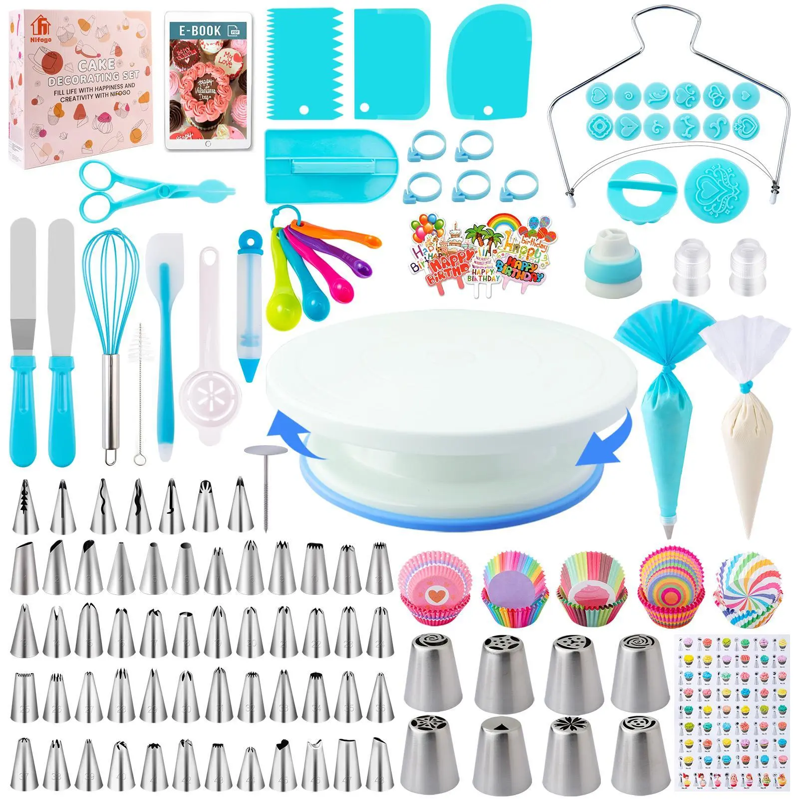 Cake Decorating Kit 356-Piece Turntable Squeezing Set Pastry Bag Ideal for Baking Enthusiasts Daily Home Baking Ornaments Decoration
