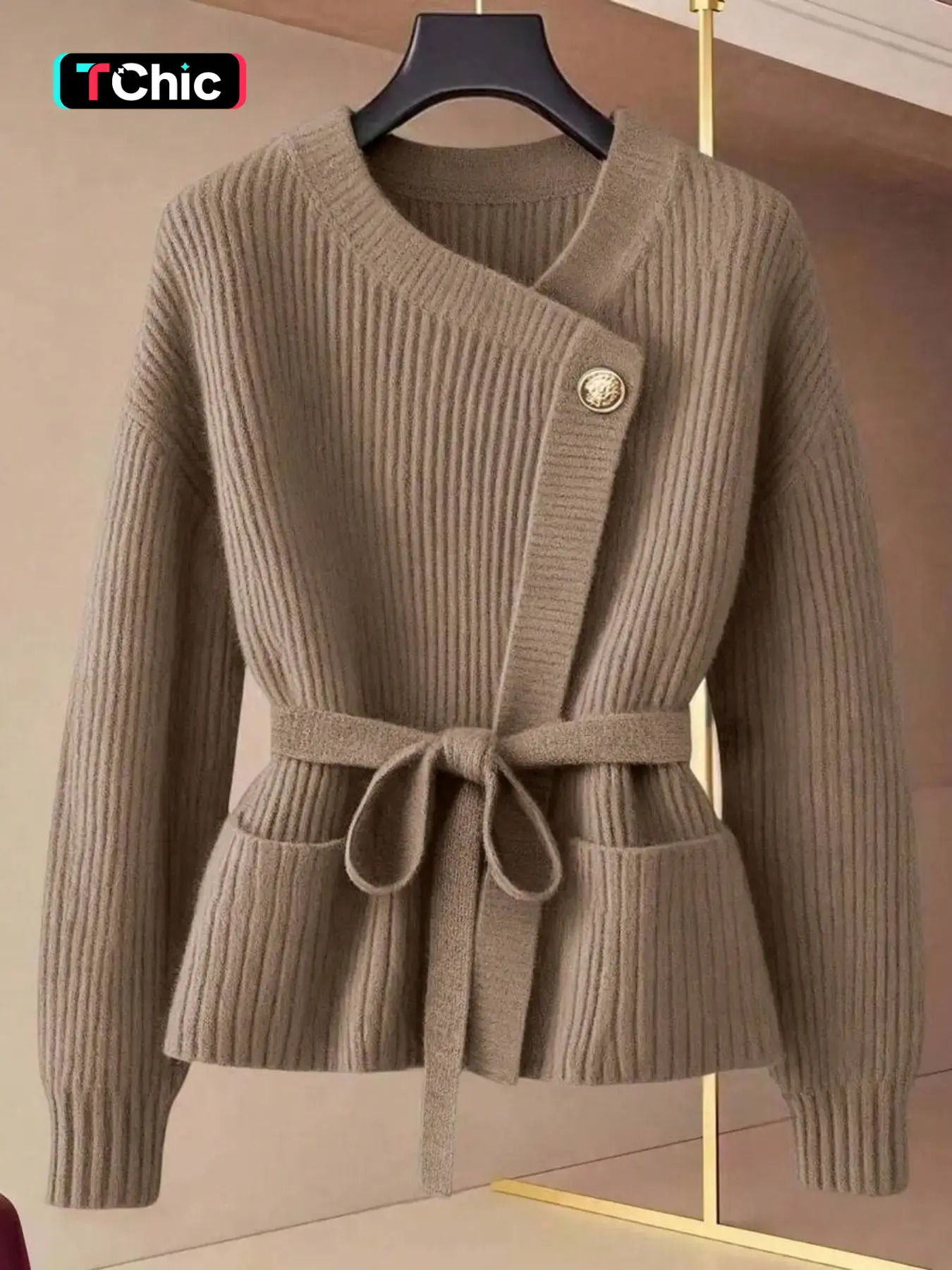 Women's V-Neck Solid Color Ribbed Knit Button Long Sleeve Pockets Cardigan Sweater, Casual Elegant Daily Commute Work Fashion Knitted Cardigan Autumn Winter Sweater Jackets, Fall Cardigan for Women, Autumn Sweater Cardigans, Winter Outerwear