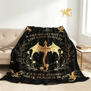 Glam Style Dragon Rider Flannel Throw Blanket, Dragon Pattern Tie-Dye Digital Print Plush Fleece Blanket for Adults & Kids, Soft Cozy Warm All Season Blanket for Bed Sofa Couch Home Decor Travel Camping Gift