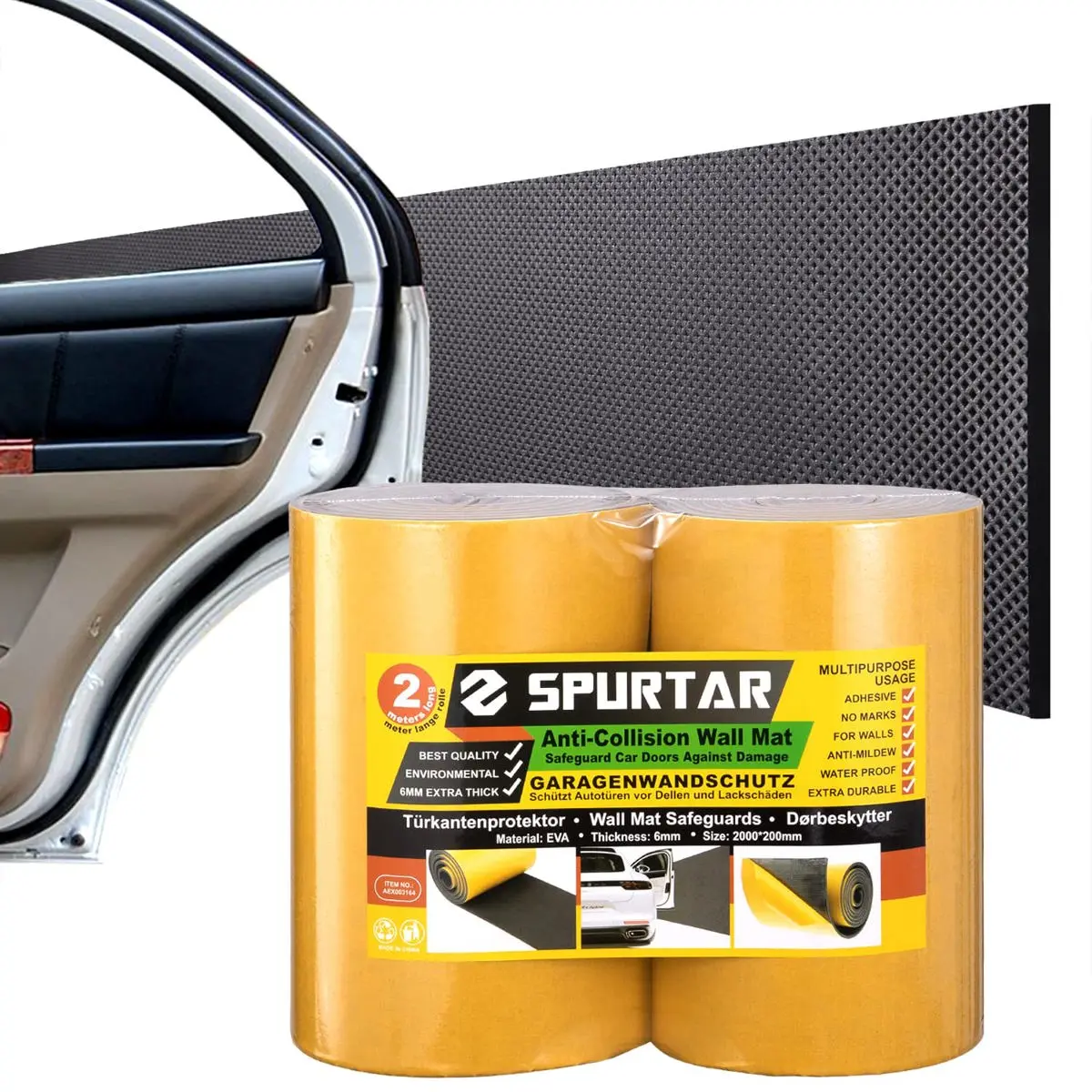 Garage Wall Protector, Waterproof Garage Parking Aid Car Door Protector Self Adhesive Corner EVA Foam Wall Bumper Guards Padding for Door Ding Protection Black,157" x 8" x 1/4"