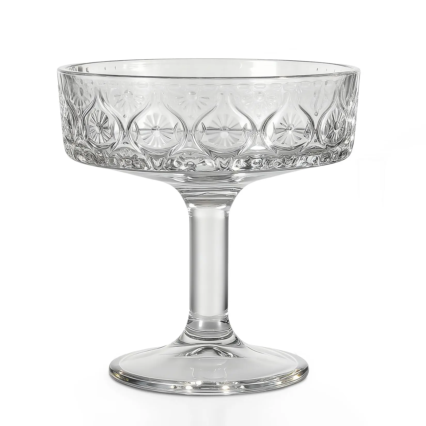 Garvee 12 Pcs Embossed Floral Martini Glasses Set, 7 oz Reusable Glassware for Martini, Champagne, Espresso, Classic Cocktails, Romantic and Elegant Cocktail Glassware Gift
