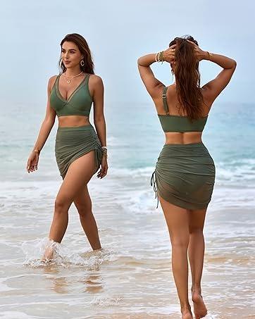 Women's Tummy Control One Piece Swim Dress Slimming Mesh Sheer Sarong Wraps Bathing Suit Modest V Neck Cut Out Swimsuit for Women 2026 - Womenswear Overalls Sleeveless Maternity Square rompers jumpsuit eyelet Rhinestone Off-Shoulder backless